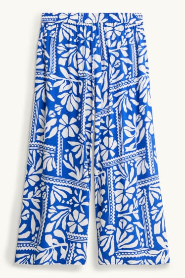 Damen - Stoffhose - High Waist - Palazzo - gemustert - blau / weiss