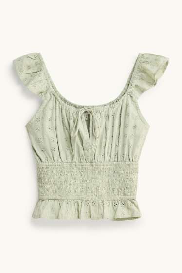 Dona - Brusa crop - brodat anglès - verd clar