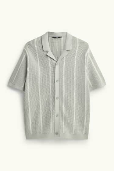 Herren - Strick-Hemd - Regular Fit - Reverskragen - gestreift - hellgrün