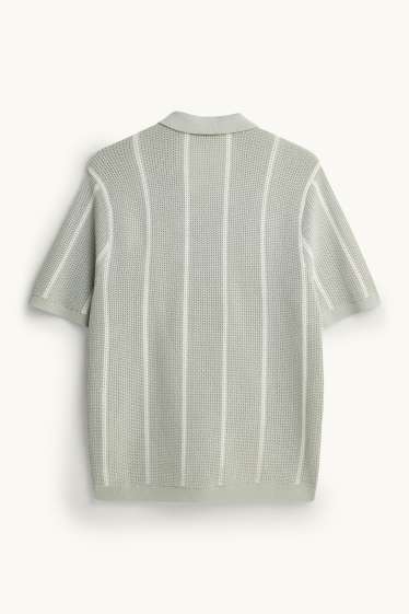 Herren - Strick-Hemd - Regular Fit - Reverskragen - gestreift - hellgrün