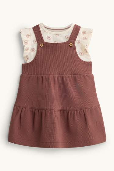 Baby Mädchen - Blümchen - Baby-Outfit - 2 teilig - strukturiert - braun / cremeweiss