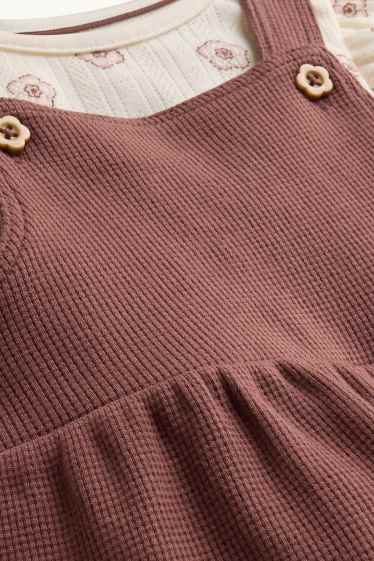 Baby Mädchen - Blümchen - Baby-Outfit - 2 teilig - strukturiert - braun / cremeweiss