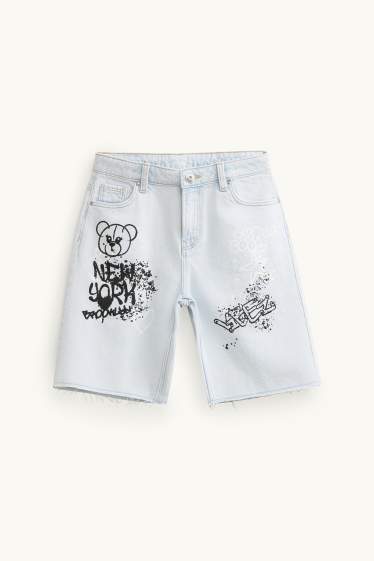 Children Girls - Graffiti - denim shorts - light blue