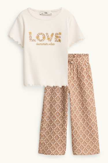 Children Girls - Set - short sleeve T-shirt and cloth trousers - 2 piece - white