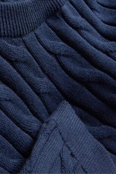 Dames - Gebreide trui - korte mouwen - kabelpatroon - blauw