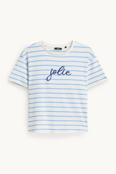 Damen - T-Shirt - Regular Fit - gestreift - weiss / blau