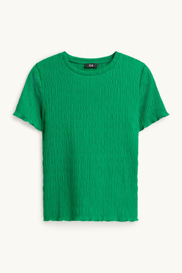 Dona - Samarreta de màniga curta - regular fit - frunzida - verd