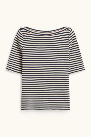 Damen - T-Shirt - gestreift - weiss / schwarz