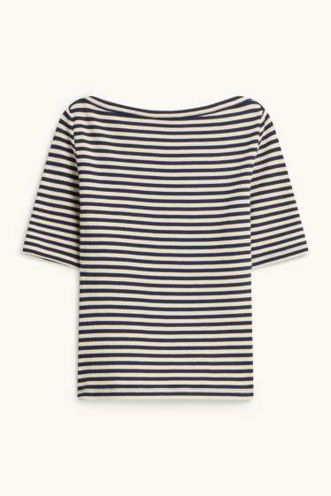 Damen - T-Shirt - gestreift - weiss / schwarz