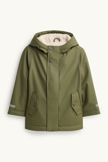 Children Boys - Tiger - rain jacket with hood - lined - waterproof - khaki