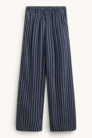 Děti - dívky - Plátěné kalhoty - pruhované - tmavomodrá