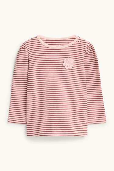 Bebeluși - fete - Floricele - tricou cu mânecă lungă bebeluși - reiat - cu dungi - roz