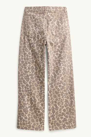 Femmes - Baggy jean - mid waist - imprimé léopard - beige