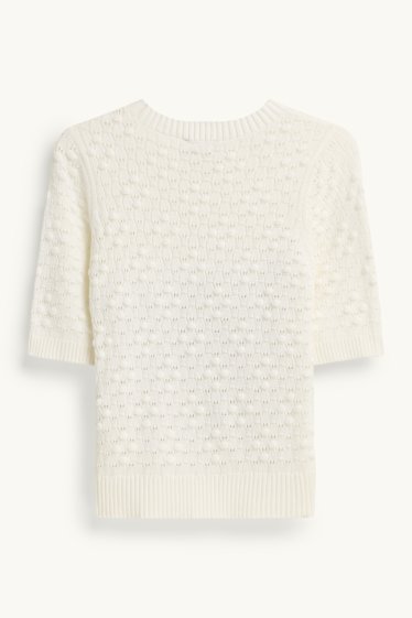 Women - Knitted jumper - short sleeve - textured - cremewhite