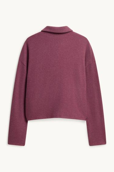 Damen - Pullover - gerippt - bordeaux