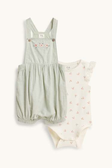 Bebés niñas - Florecitas - conjunto para recién nacido - 2 prendas - verde / blanco roto