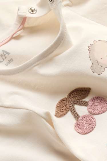 Bébés filles - Cerise, petit chien, petit nœud, petite fleur - haut à manches longues bébé - crème