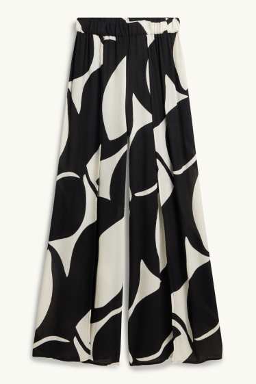 Damen - Stoffhose - High Waist - Palazzo - gemustert - weiß / schwarz