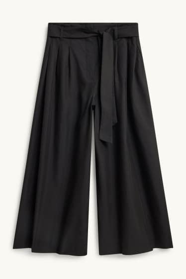 Damen - Stoffhose - High Waist - Wide Leg - schwarz
