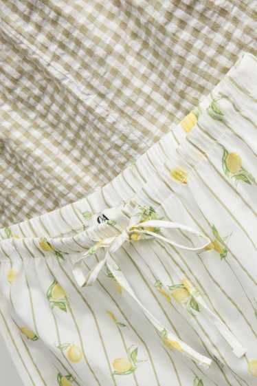 Damen - Multipack 2er - Pyjama-Shorts - gemustert - weiss / gelb