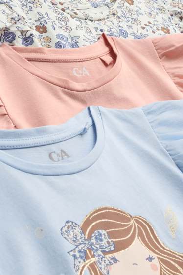 Enfants filles - Lot de 3 - fleurs et sirène - T-shirts - rose pâle / bleu clair
