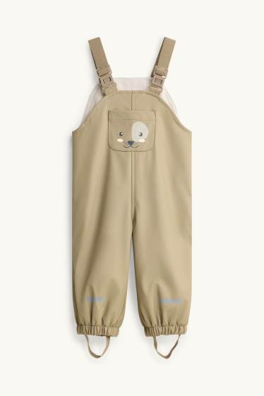 Baby: meisjes - Hondje - baby-regenbroek - gevoerd - waterdicht - kaki