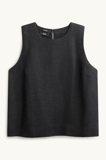 Damen - Leinen-Bluse - schwarz