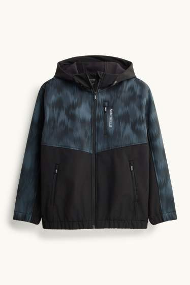 Enfants garçons - Veste à coquille souple avec capuche - imperméable - noir