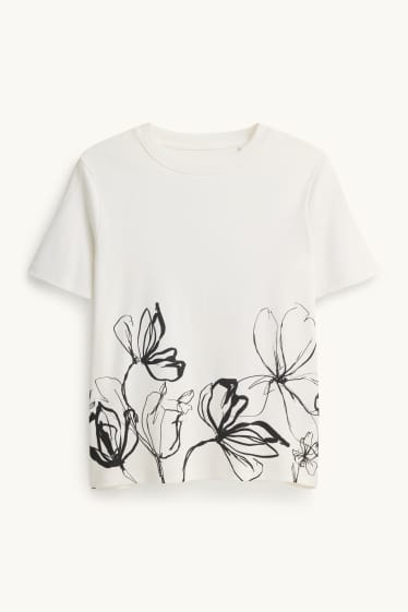 Dona - Samarreta de màniga curta - regular fit - de flors - blanc