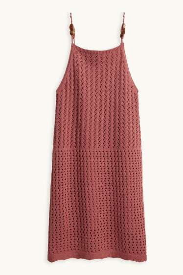 Dames - Jurk met gebreid patroon - terracotta