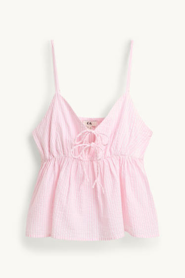 Damen - Blusentop - getreift - rosa