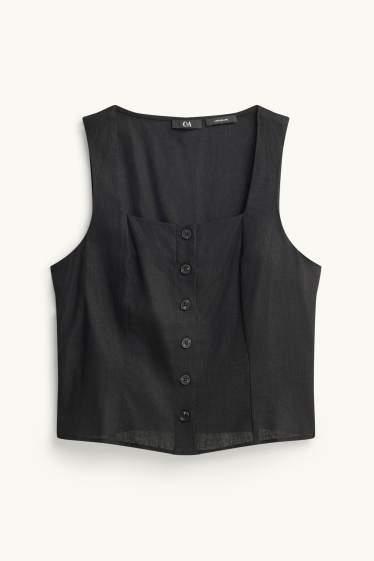 Damen - Weste mit Leinen-Anteil - tailliert - schwarz