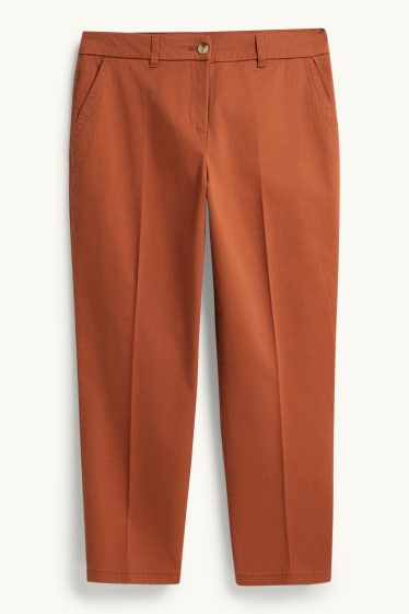 Dámské - Plátěné kalhoty - mid waist - tapered fit - hnědá