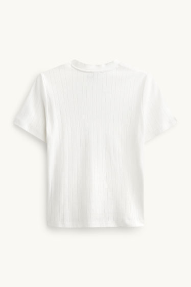 Damen - T-Shirt - Regular Fit - gerippt - weiss