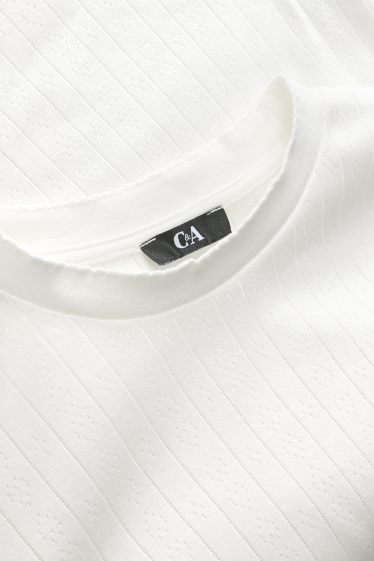 Damen - T-Shirt - Regular Fit - gerippt - weiss