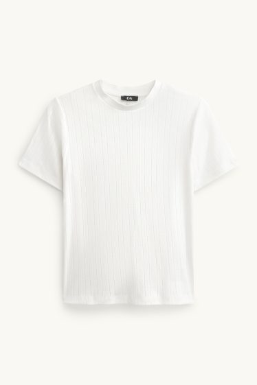 Damen - T-Shirt - Regular Fit - gerippt - weiss