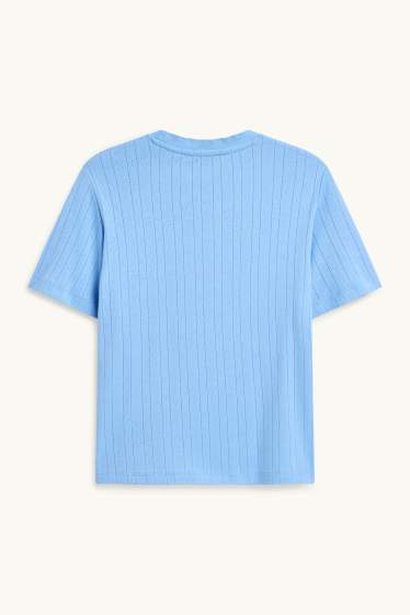 Damen - T-Shirt - Regular Fit - gerippt - blau