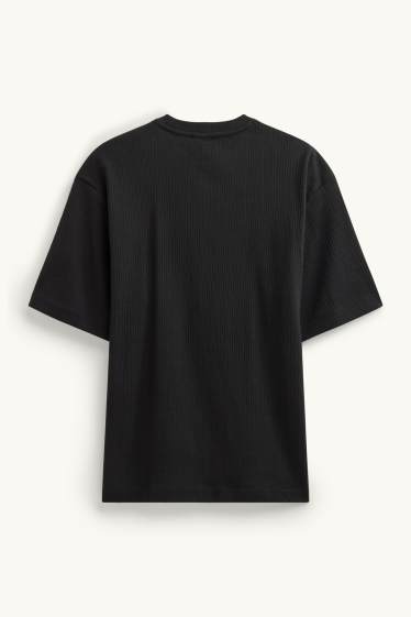Hommes - T-shirt - regular fit - finition côtelée - noir