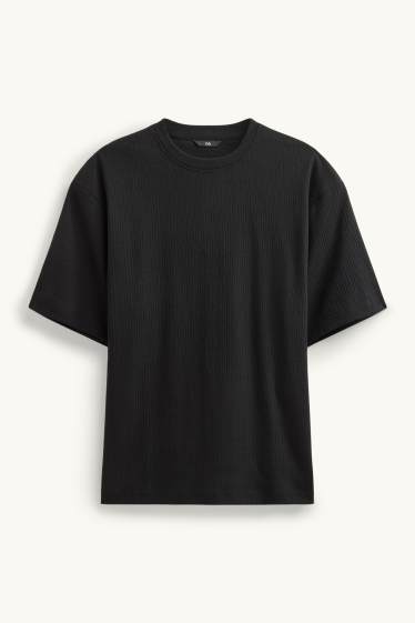 Hommes - T-shirt - regular fit - finition côtelée - noir