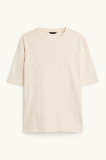 Hommes - T-shirt - regular fit - finition côtelée - blanc