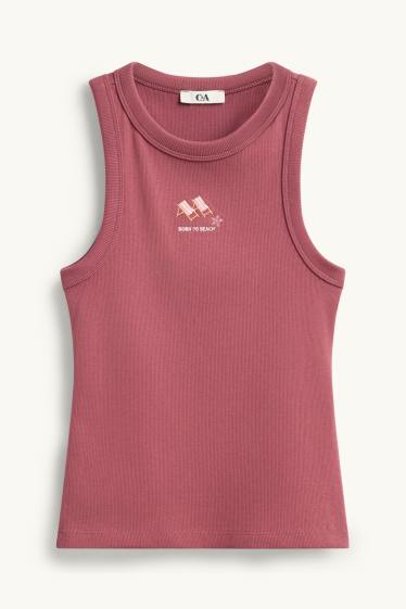 Dames - Top - geribd - rood