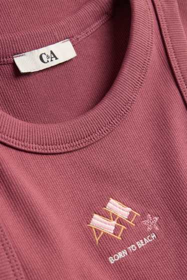 Dames - Top - geribd - rood