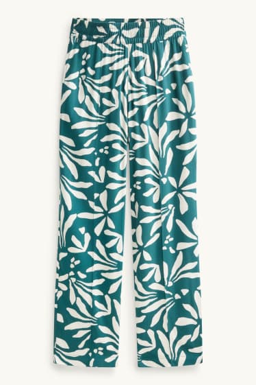 Dames - Pantalon - high waist - wide leg - gebloemd - groen