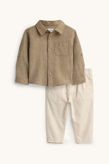 Baby: jongens - Babyoutfit met linnengehalte - 2-delig - bruin