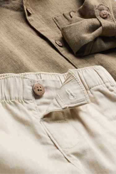 Baby: jongens - Babyoutfit met linnengehalte - 2-delig - bruin