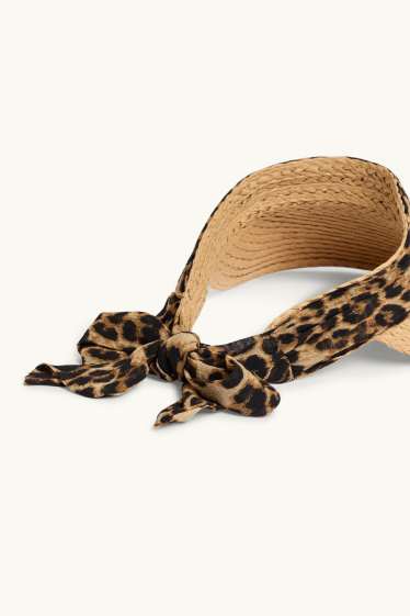Damen - Sonnenvisor mit Knotendetail - Leo-Print - beige