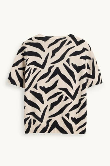 Damen - Strickpullover - kurzarm - gemustert - schwarz / beige