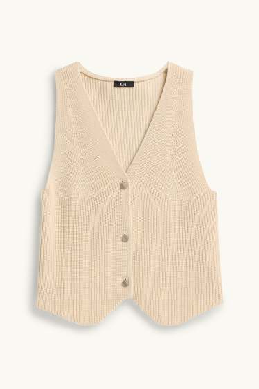 Femei - Vestă tricotată - reiată - bej deschis
