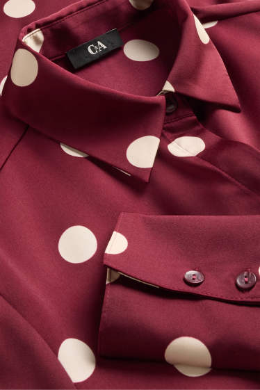 Damen - Satin-Bluse - gepunktet - bordeaux
