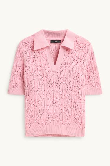 Women - Knitted jumper - short sleeve - rose